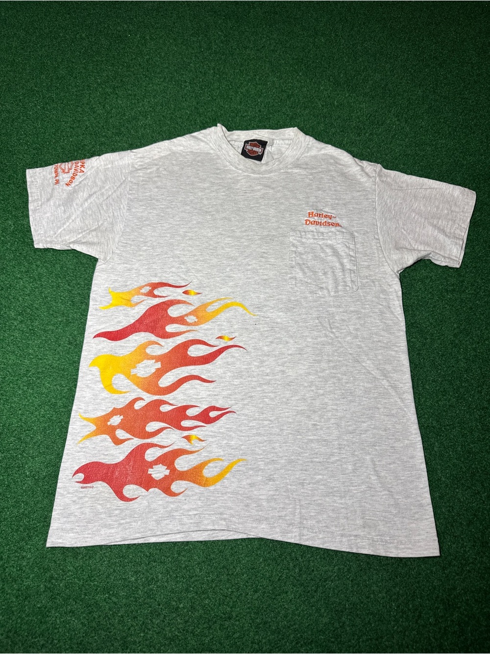 Harley Davidson Flame T Shirt Vintage Gray Biker Pocket T Tee Grunge Hip Hop